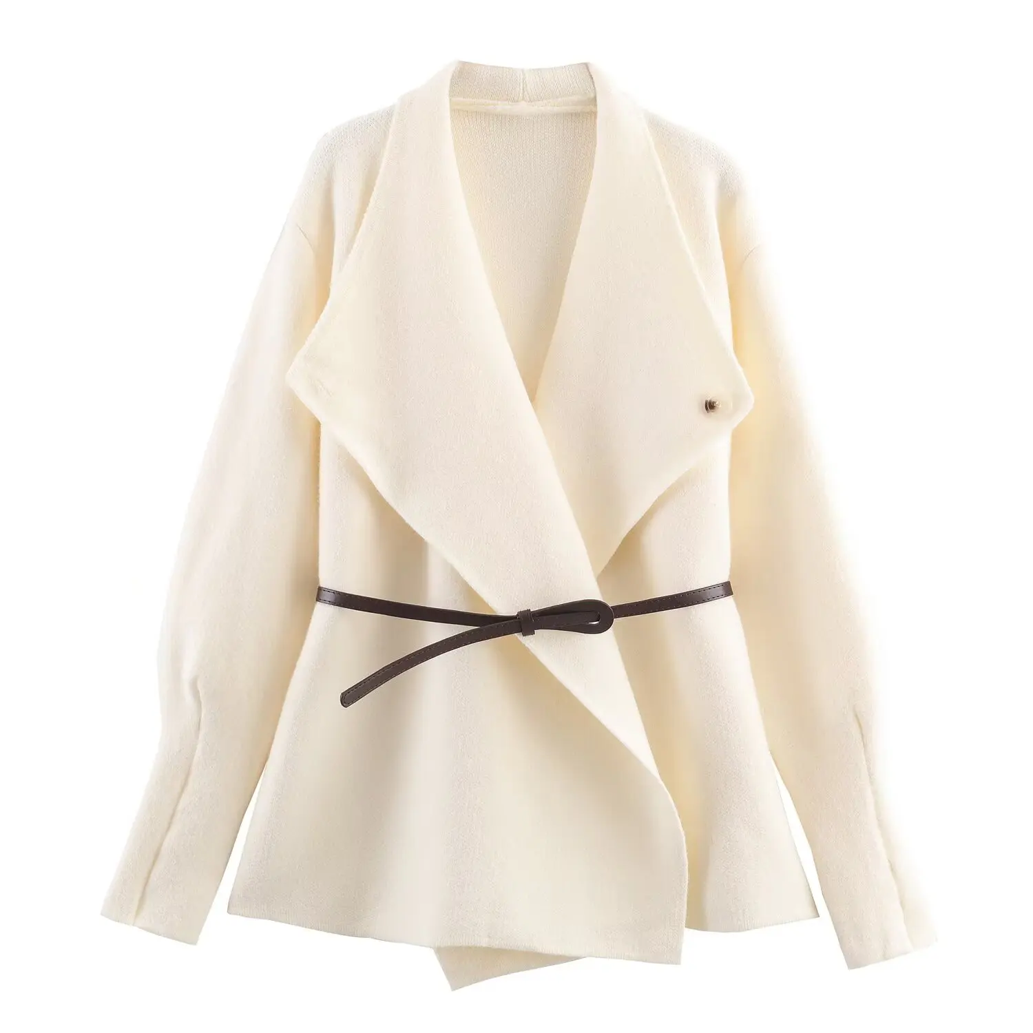 Women Knitted Cardigan Coat Female Mid-Length Cardigan Outerwear Solid With Belt Autumn New Fashion Elegant Blazers Streetwear