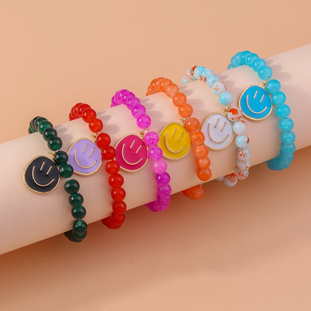Aihua Böhmisches handgefertigtes buntes Perlenarmband für Frauen, süßes Lächeln-Gesicht, Charms-Armbänder, Mädchen, Party, Urlaub, Schmuck, Geschenke
