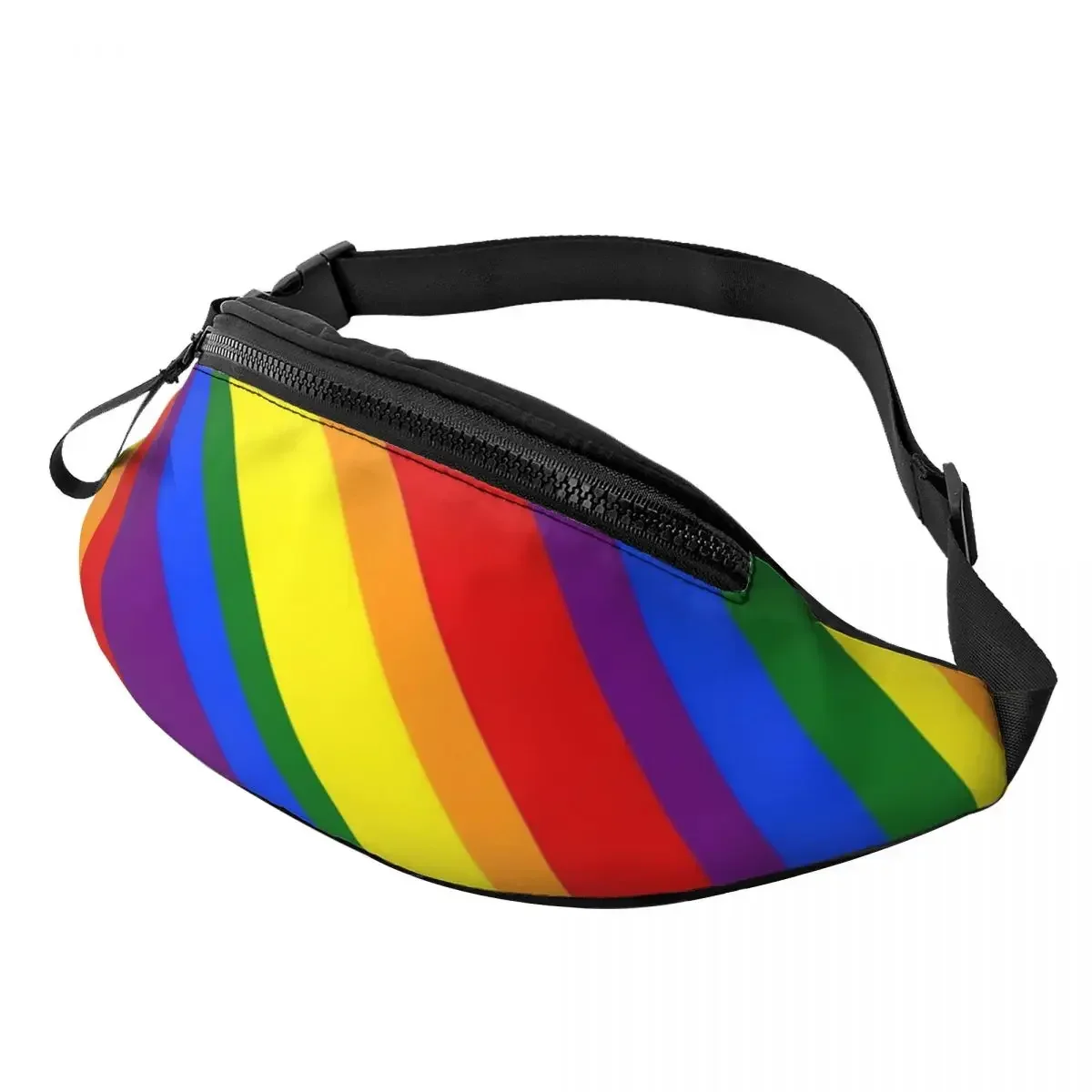 

Rainbow Striped Waist Bag Colorful Lines Print Polyester Funny Waist Pack Ladies Climbing Bag