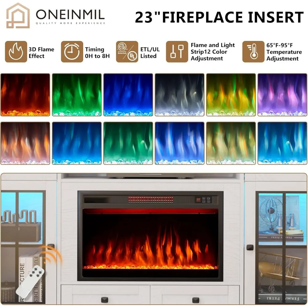 58” Fireplace TV Stand, TV Table for TVs up to 65 Inch, Entertainment Center with 23" Electric Fireplace, Glass Doors 5
