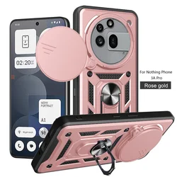 Premium Armor Case with Slide Camera Protection and Car Magnetic Holder Ring for Nothing Phone 3A Pro (SJ-Rose Gold)