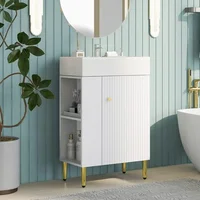 21.6inch White Bathroom Vanity,Bathroom Storage Cabinet with Ceramic Sink,Combo Cabinet,Easy Assembly,Open Storage. 1