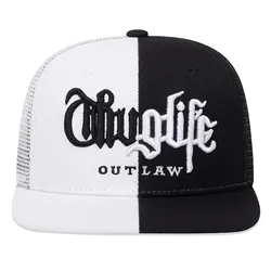 Fashionable Thuglife Embroidered Hiphop Snapback Cap (White and Black Mesh)