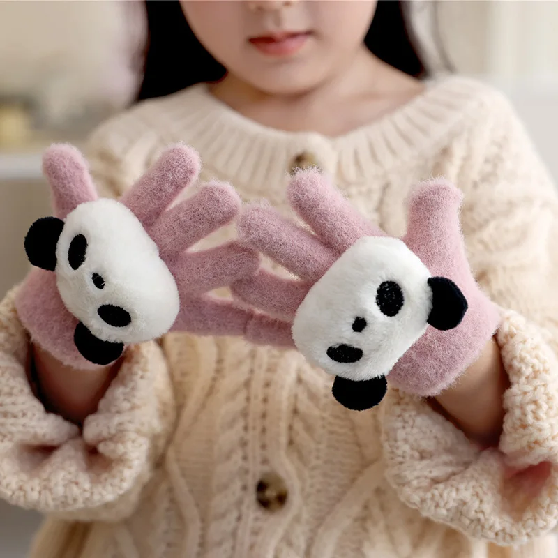 Child Gloves Panda Pattern Knitted Baby Gloves Winter Thicken Mittens Full Finger Mittens Infant Newborn for Kids 1-4Y