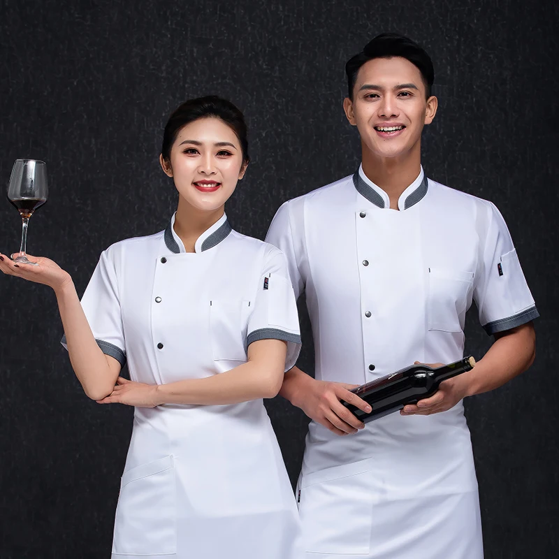 

Summer Black Chef Jacket Short Sleeve Kitchen Clothes executive chef Restaurant Uniform Women and Men Catering Cook Coat Bakery