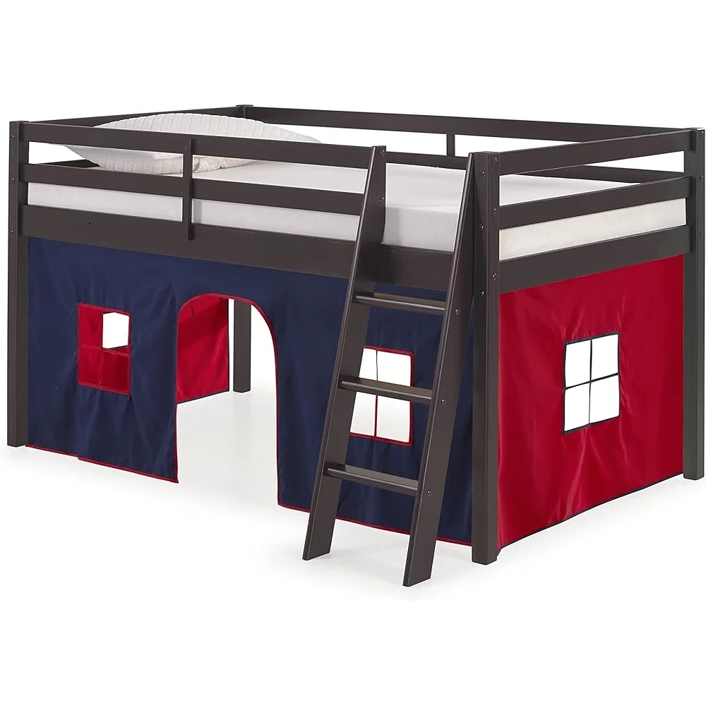 Roxy Twin Junior Loft Bed with Tent Safety Guardrails Flexible Ladder Eco-Friendly Solid Wood Space-Saving Kids Bed 4