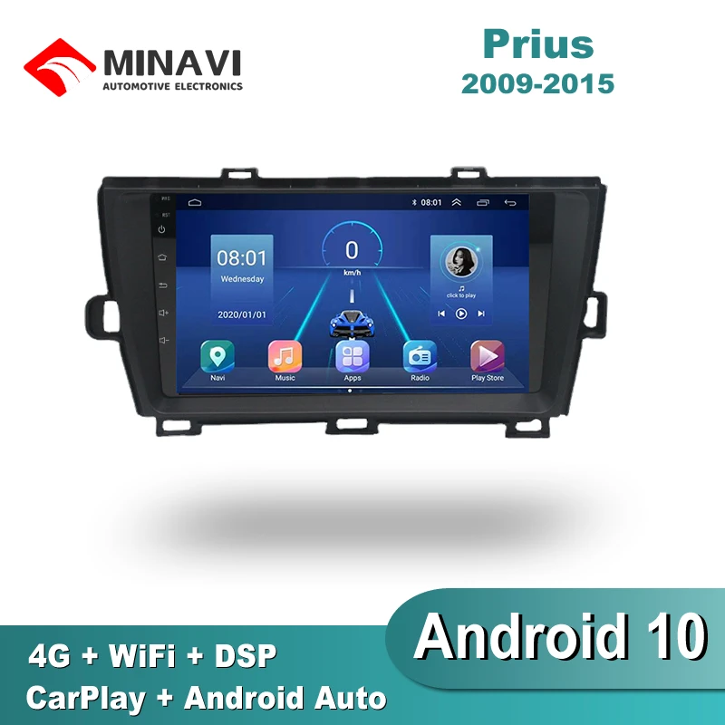 

9'' Android 10 For Toyota Prius 2009-2015 Car Radio Multimedia GPS Navigation Navi Player Auto Stereo WIFI 2 Din DSP SIM Carplay