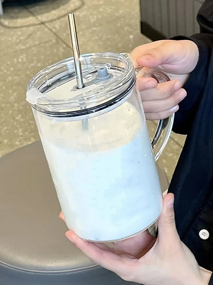 Glass Mug with Lid and Straw