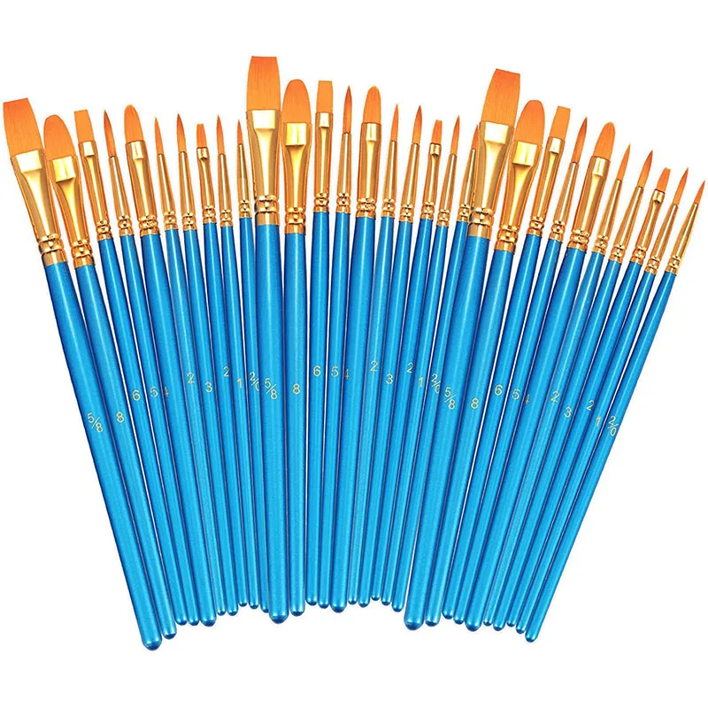 30pcs Paint Brushes Set Round-Pointed Tip Artist Paintbrushes for Acrylic Watercolor Oil Painting Face Body Nail Art Supplies