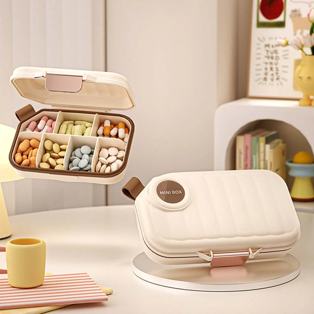 Medication Tracker Portable Travel Pill Organizer Airtight with Lids Pill Dispenser 7 Compartments S/L Weekly Pill Box Home