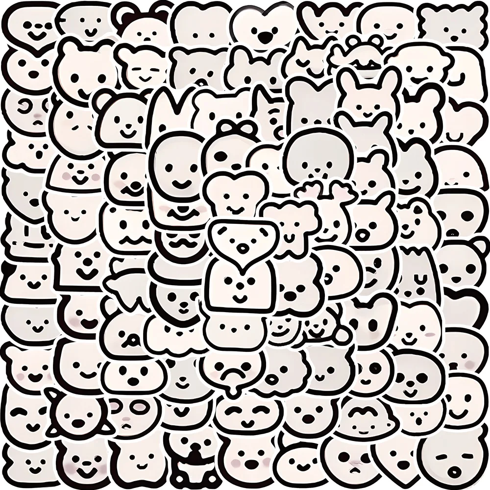 

100PCS Kawaii Black and white Stickers Waterproof Laptop Skateboard Bicycle Pegatina Kid Toy Retro Modern Gift Decal Sticker