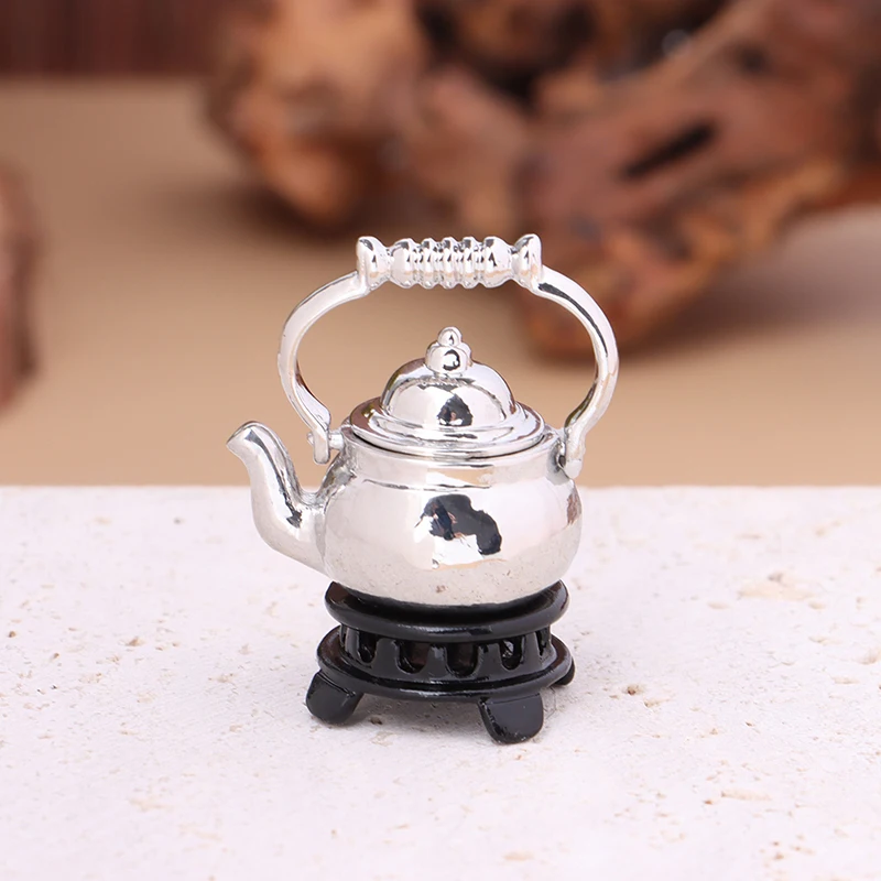 1:12 Scale Miniature Tea Kettle, Silver Dollhouse Cookware