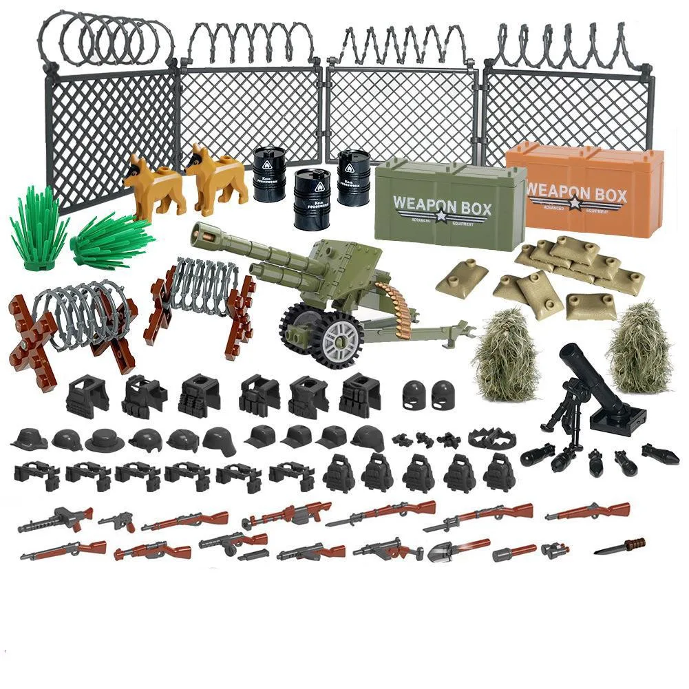 Weapons Pack Building Blocks Sets Accessories MOC Army Equipment Guns Cannons Anti-aircraft Machine Gun Model Bricks Toy Gifts