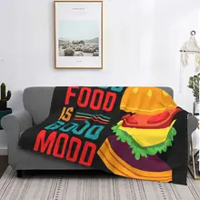 

3D Printed Good Food Is A Good Mood Blanket Burger Cheese Plush Warm Super Soft Flannel Blanket Sofa Bedding