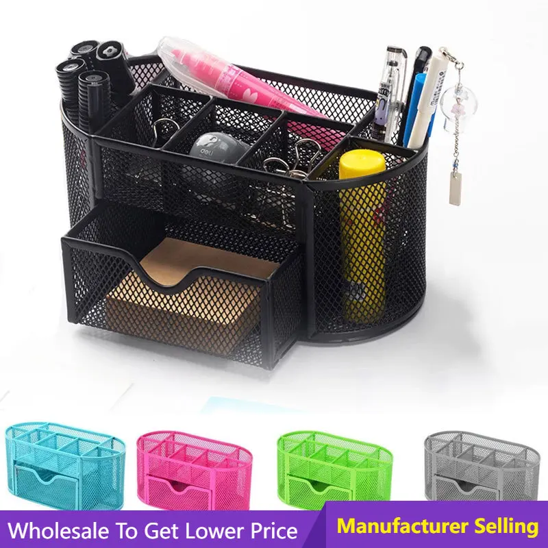 Pencil Pen Holder  9 Grids Design Storage Box Drawer Pencil Pen Holder Multi-Functional Mesh Desk Organization Storage