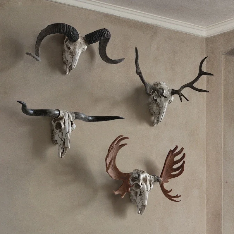 

Large Artisan Style Antlers Sheep Horn Animal Skull Home Furnishing A Living Room Wall Hanging Originality Bar Metope Deer Head