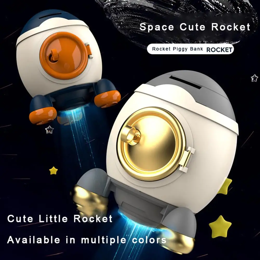 Piggy Bank For Kids Cute Rocket Shape Piggy Bank With Sticker Key Unlock Money Saving Box For Boys Girls Birthday Gifts