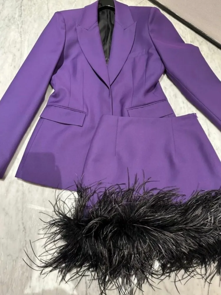 

Women's Suit Two-piece Business Casual Lapel Solid Color Coat Short Skirt Slim Cardigan Long Sleeve Fleece Ladies Jacket