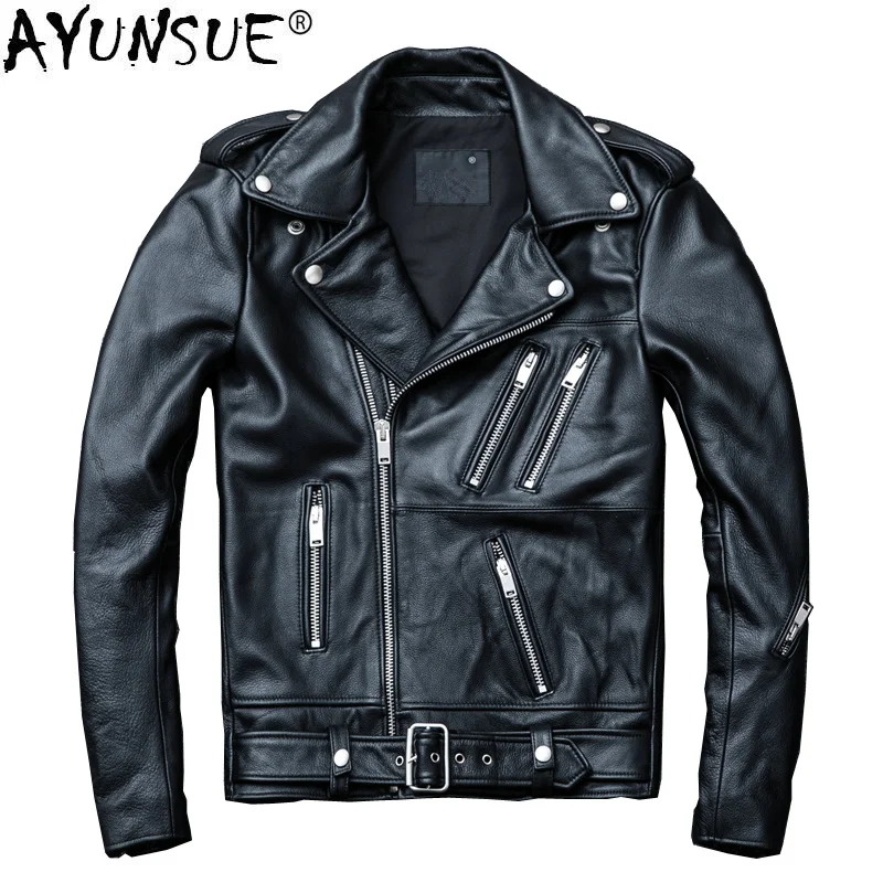 

Cow Genuine Leather Jacket Men Short Sheepskin Coat Jackets Motorcycle Chaqueta Cuero Hombre KJ1916