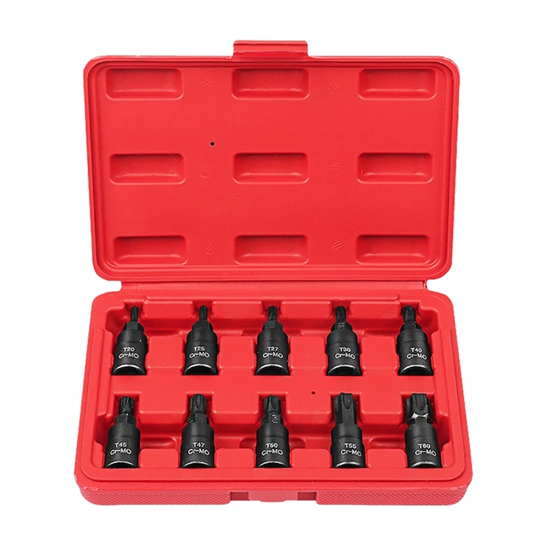 

10Pcs Black Socket Tools Torx Hex Sping Star Bits, T20-T60 With Premium Cr-Mo Steel 3/8 Inch Drive Enhanced Storage