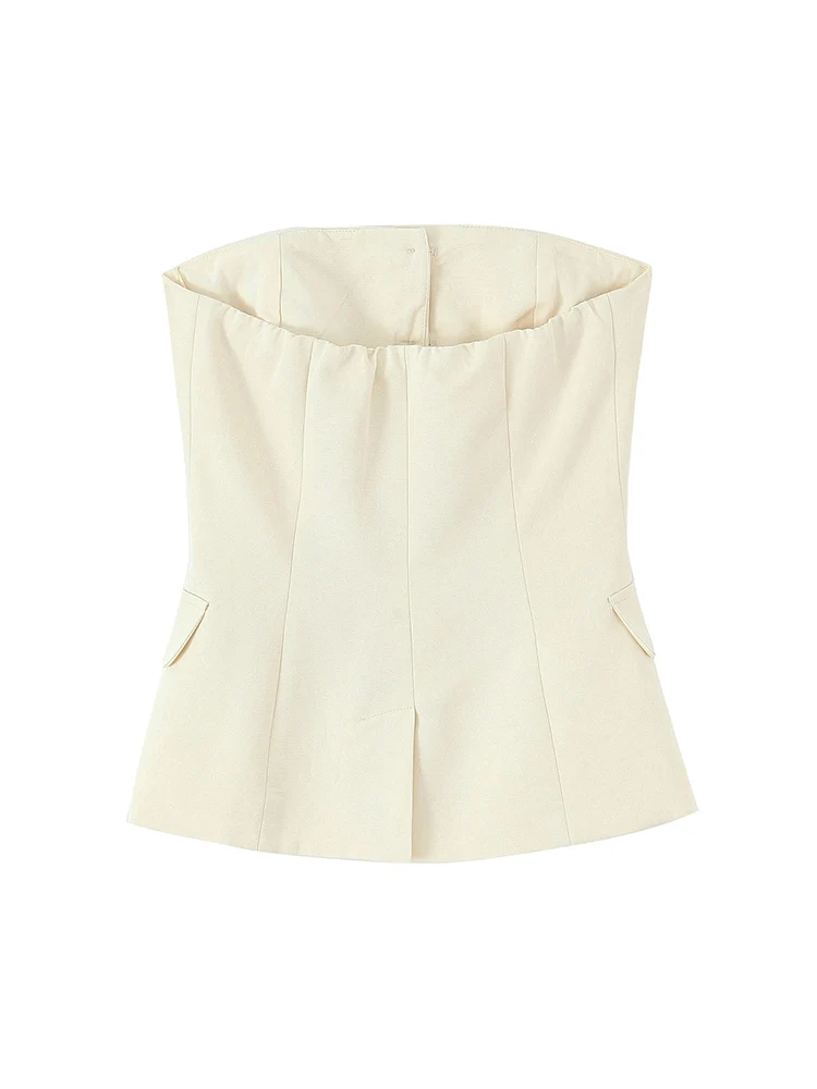 TFMLN Women's Corset Strapless Tank Top Chic Off Shoulder Sleeveless Female Chic Casual Vest Fashion Single Breasted Vest Top