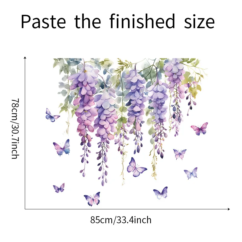 Elegant Purple Floral Butterfly Wall Decals - Self-Adhesive Home Decor Mural Stickers