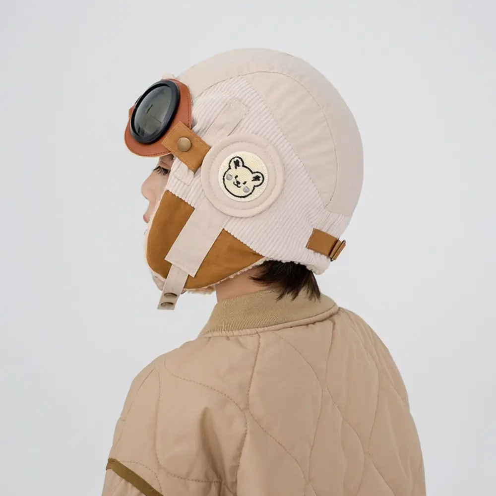 Winter Warm Children's Plush Pilot Hat Soft Cute Kids Earflap Hat with Glasses Earmuff Lei Feng Hat Outdoor