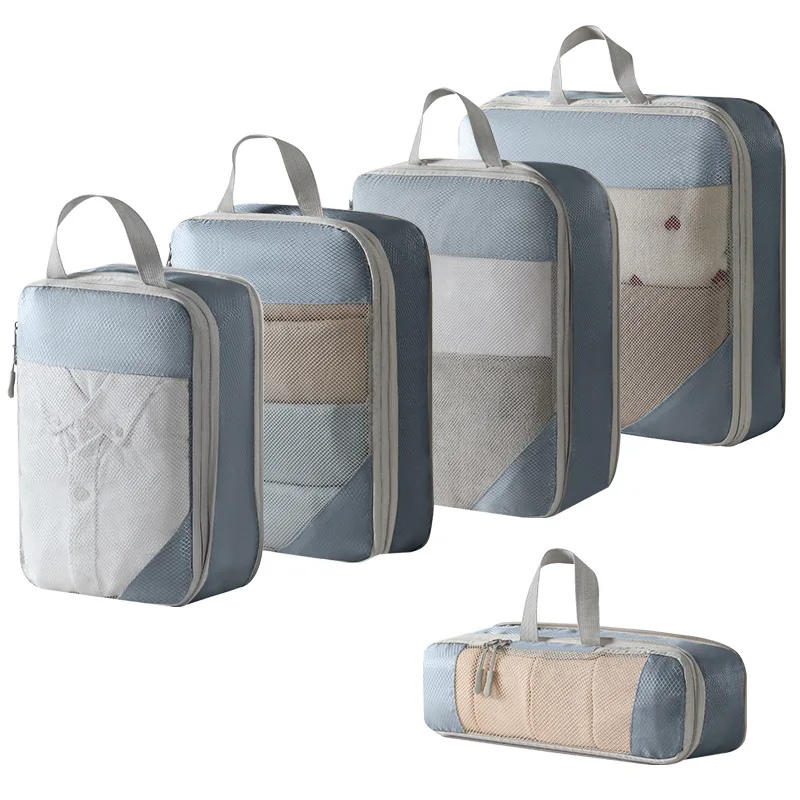 5PCS Compressed Packing Cubes Travel Storage Organizer Set Mesh Visual Luggage Portable Lightweight Suitcase Bag