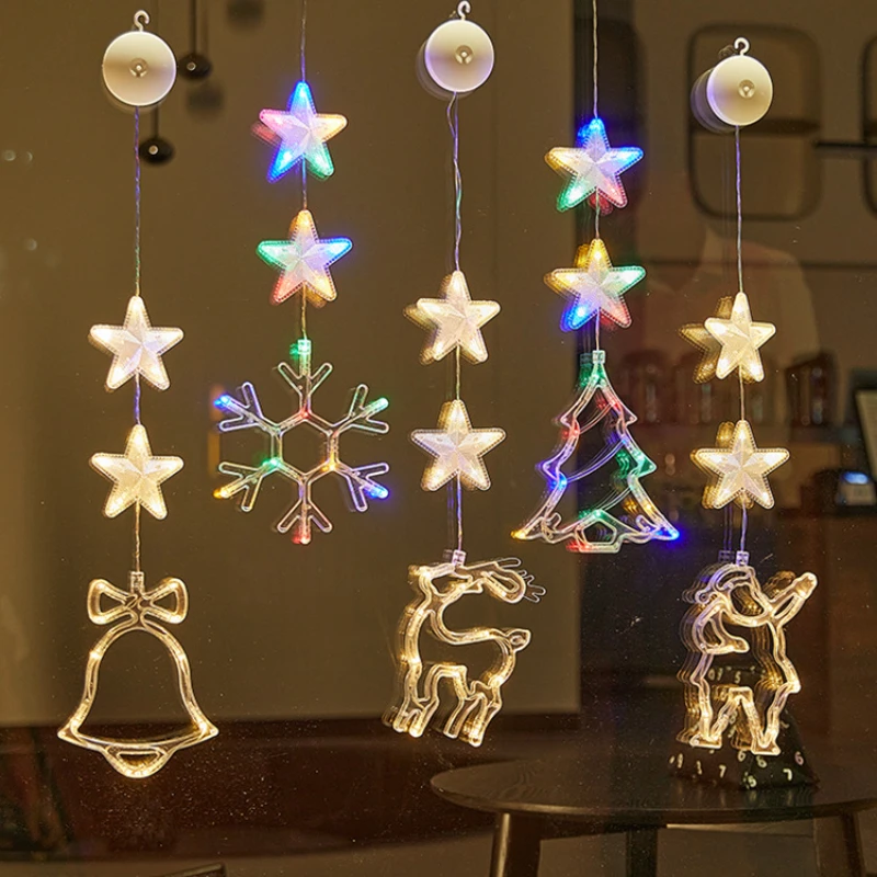 Christmas LED Suction Cup Lights Santa Claus Snowflake Elk Window Decoration Christmas Home Decoration New Year Lights Navidad christmas decorations