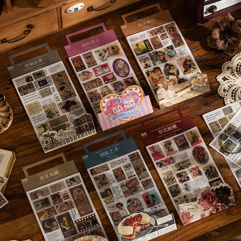 

30Packs Wholesale Stickers Material Base Paper literary Account painting Flower Album Scrapbooking Butterfly Diary 215*105mm