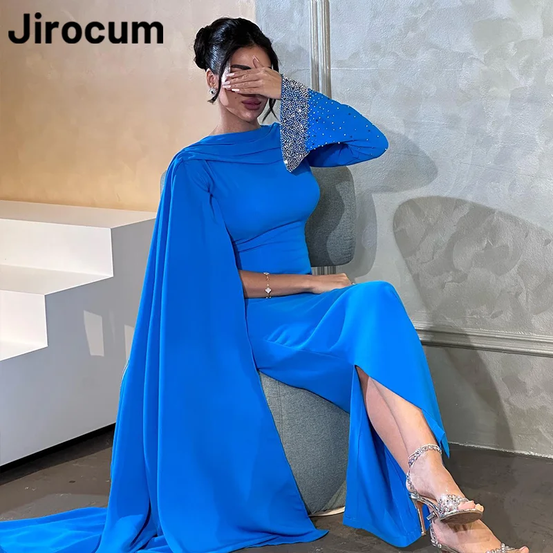 Jirocum Elegant Mermaid Prom Dress Women's Diamond Long Sleeve