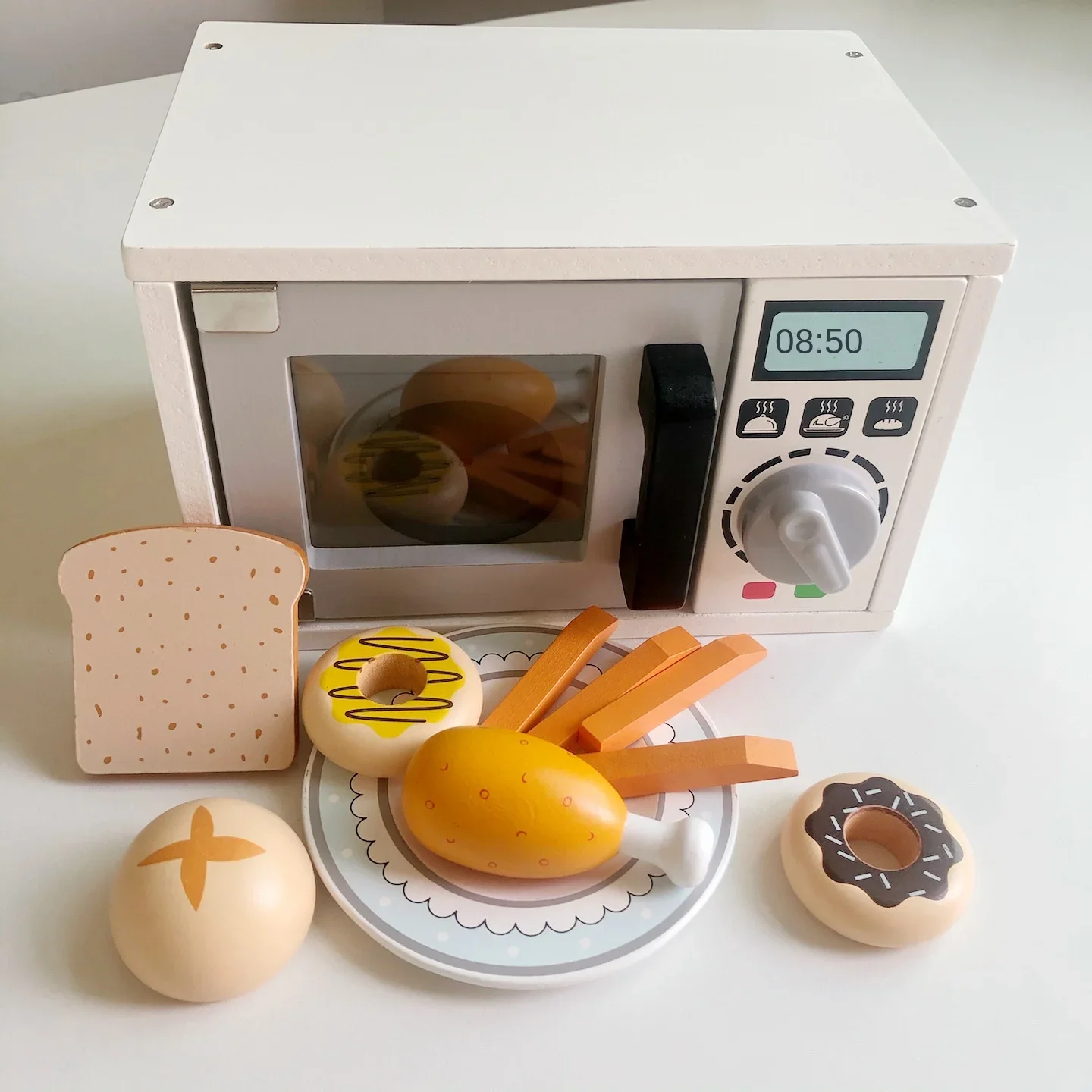 Wooden Children's Microwave Oven Oven Baking Toy Simulation Kitchen Play House Parent-child Interaction Toys Kitchen 6