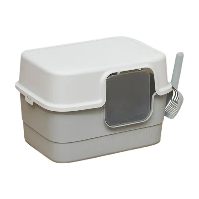 Hooded Cat Litter Box with Lid Low Entry for Indoor Cats Large Cat Potty 2