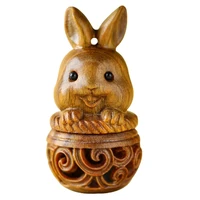 Mini Wood Pills Storage Can, 3D Carved Rabbit Designs Box, Pendant Accessories for Essential Oils and Small Items 1