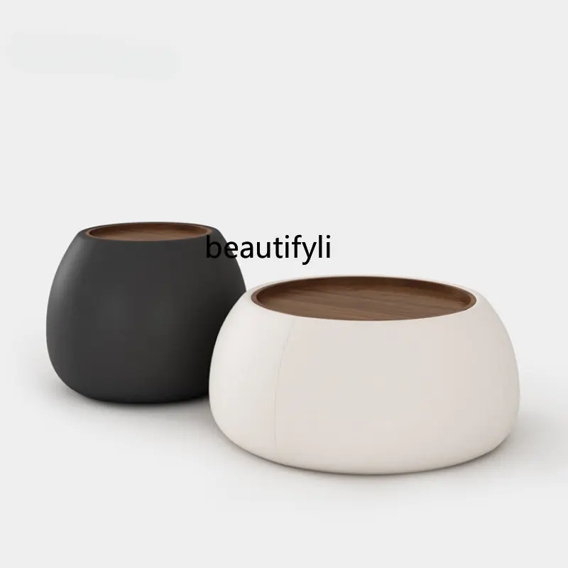 

Italian Light Luxury Cream Style round Tea Table Living Room Home High Sense Size round Coffee Table