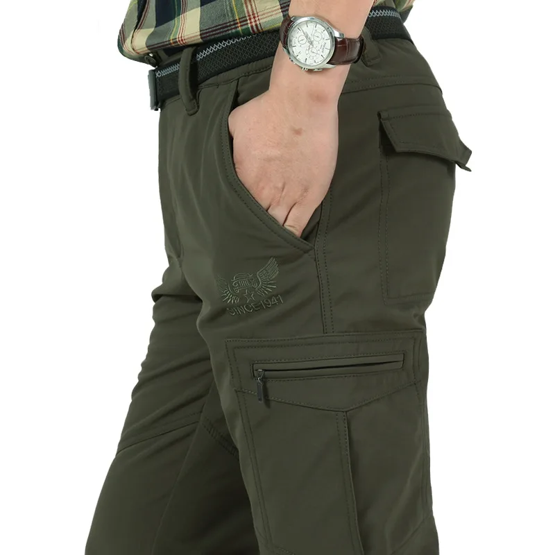 Cargo Pants Military Cargo Pants Thick Warm Cargo Stretch Pants Men Autumn Winter Military SoftShell Casual Fleece Tactical Long Trousers Waterproof Snow Pants