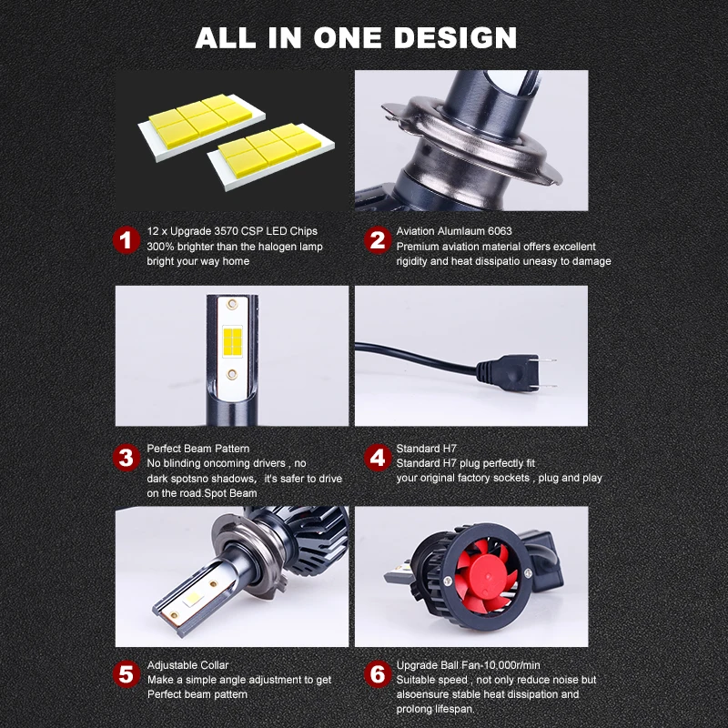 Led car lights led lights led bulbs led headlights led car headlights H7 LED Headlight Bulb Canbus 25000LM CSP Chip LED H4 H1 H11 H8 H9 9005 9006 HB3 HB4 800W 6000K PTF Ice Bulbs Turbo Fog Light 12V