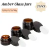 20PCS Small Amber Glass Jars with Black Lids 5/10/15/20/30g Empty Round Jars with Inner Liners for Cream Lotion Candle Powders 1