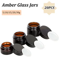 20PCS Small Amber Glass Jars with Black Lids 5/10/15/20/30g Empty Round Jars with Inner Liners for Cream Lotion Candle Powders 1