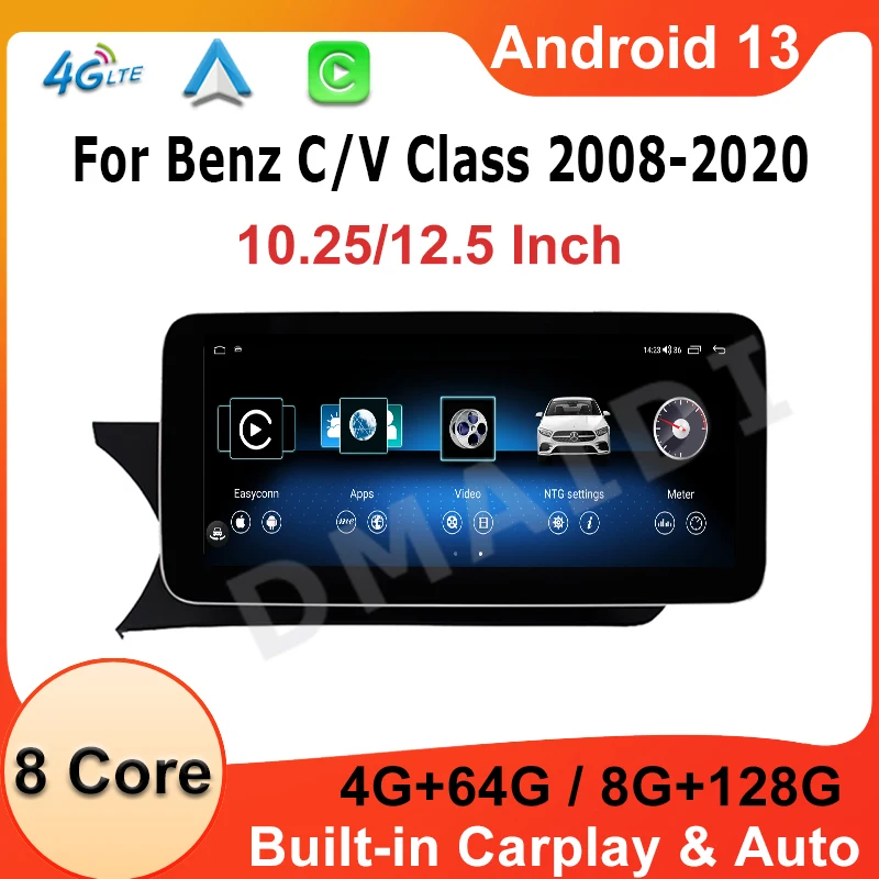 

12.5" 8+128G Android13 For Mercedes Benz C/V Class W204 W205 GLC X253 W446 Multimedia Video Player Radio Stereo GPS Carplay 4G