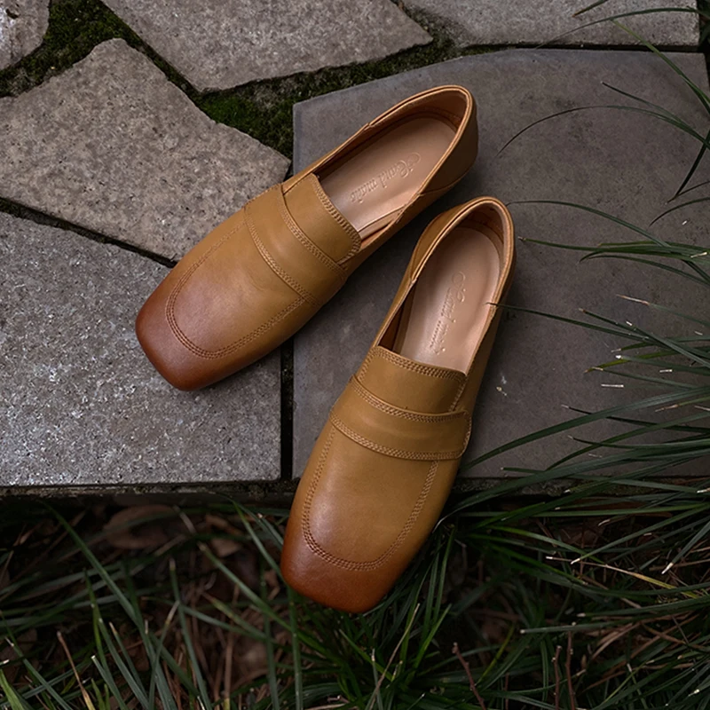 

Heihaian Loafers Shoes 2023 Fall New Retro Style Commuter Low Heel Shoes Good With Square Toe Single Shoes Suitable For Women