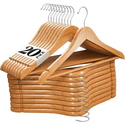 Premium Durable Non-Slip Solid Wood Coat Hangers with Swivel Hooks (20 Pack)