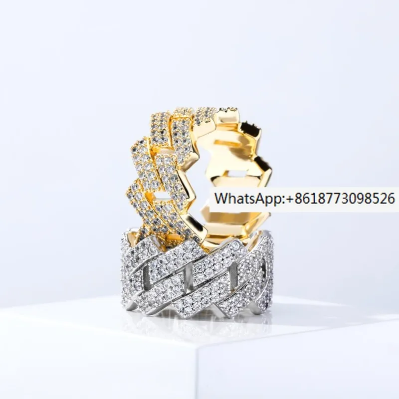 

Hip Hop Iced Out Cuban Ring Men's Prong Setting Gold Silver Color Jewerly Bling Cubic Zirconia Rings Charm Jewelry