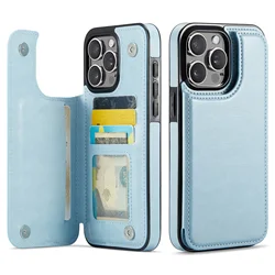 Premium PU Leather Wallet Case with Card Holder & Kickstand, Double Magnetic Clasp for iPhone 12 Pro (Light blue)
