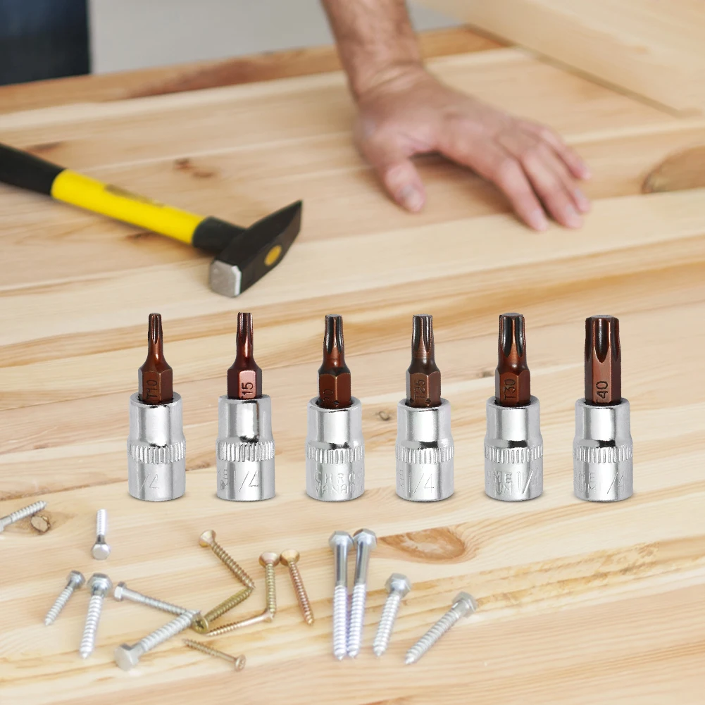 6 Pcs Drive Hex Bit Sockets Set 1/4 Inch Socket Wrench Adapter Screwdriver Bit Socket for Automobile Modification