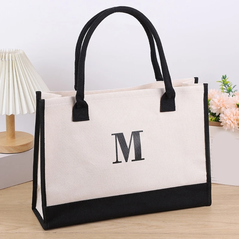 Canvas Tote Bag with Initial Versatile Handbag Great Choice for Women Mom Teachers Friends Bridesmaids E74B