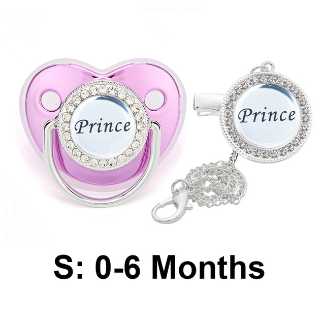 Bling Baby Pacifier Clips Rhinestone Newborn BPA Free Silicone Baby Soother with Chain Baby Shower Gifts Prince Princess