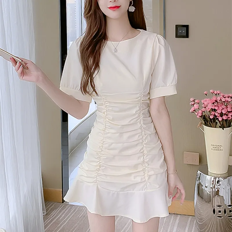 

YUZACDWX Summer 2022 Women Dress O-Neck slim short sleeve Dress Ruffles Party Club Dress elegant vestidos