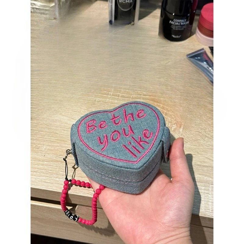 Heart Shaped Cake Mini Jewelry Box Retro Denim Portable Ring Jewelry Storage Travel Gift Love Jewelry Box Solid Color 2