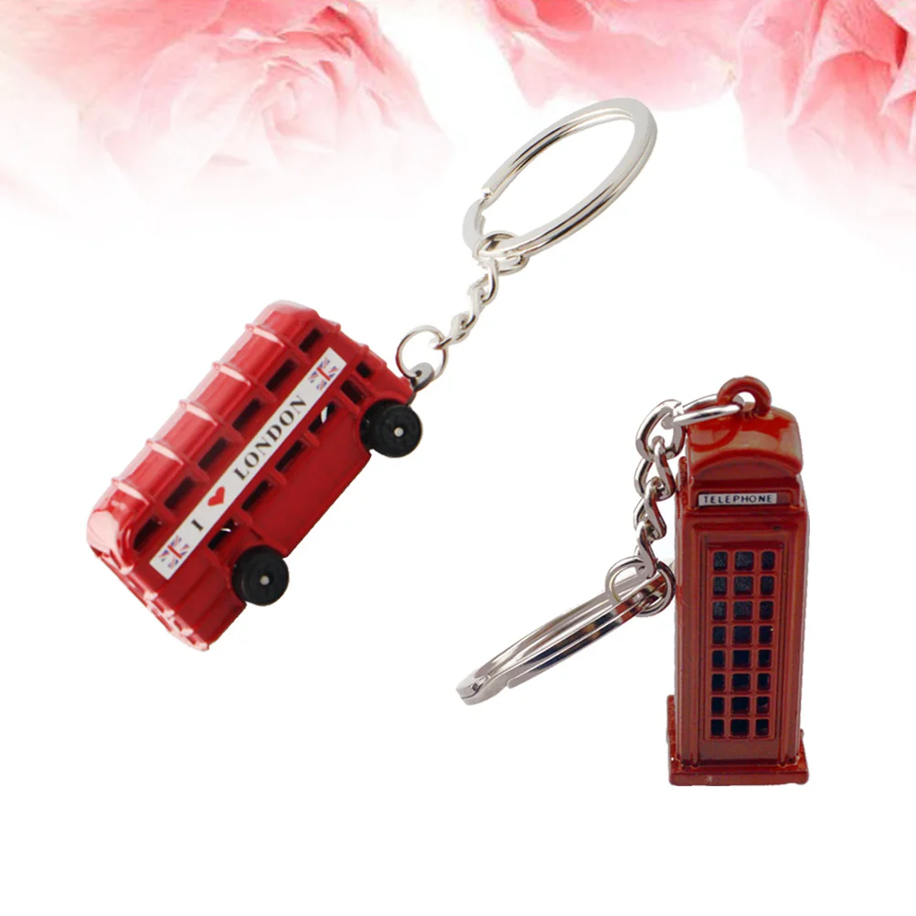 

Key Ring Chain Phone Booth Keyring Double Deck Deck Bus Pendants Car Key Holder Keychain Ring Chain Holder For Gift Friends